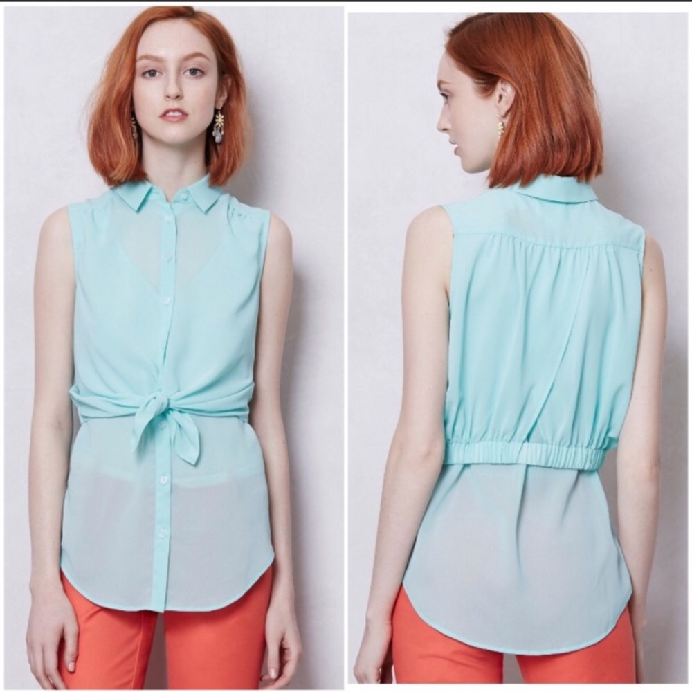 Maeve Sz 4 Teal Button Down Layered Tank Top